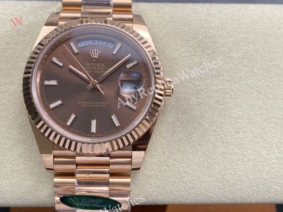 AR Factory Rolex Daydate 40*12.2mm 3255 Movement Brown Face Rose Gold Band Watch